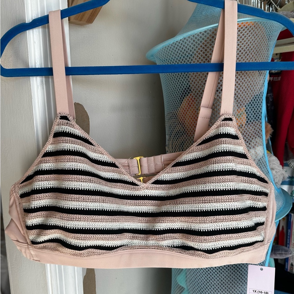 Striped Black and Cream swim top